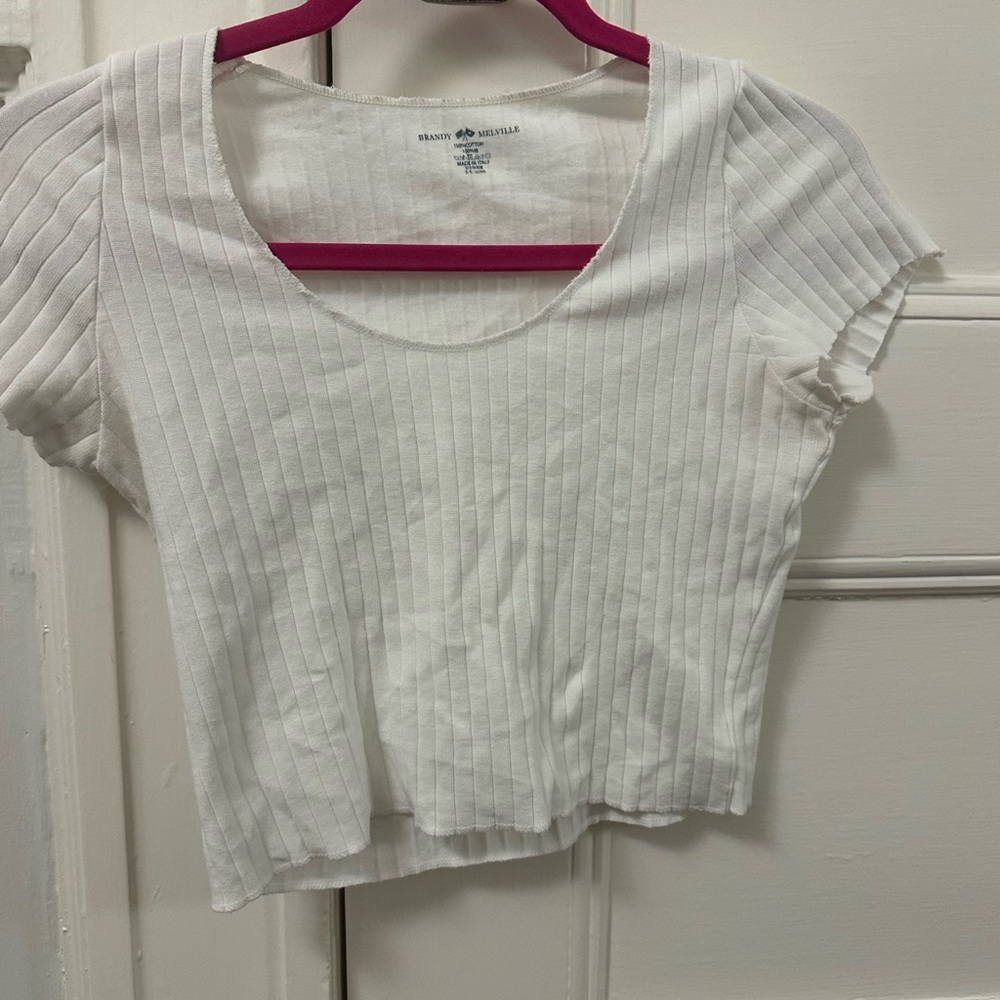 Brandy Melville White Ribbed Crop T-Shirt